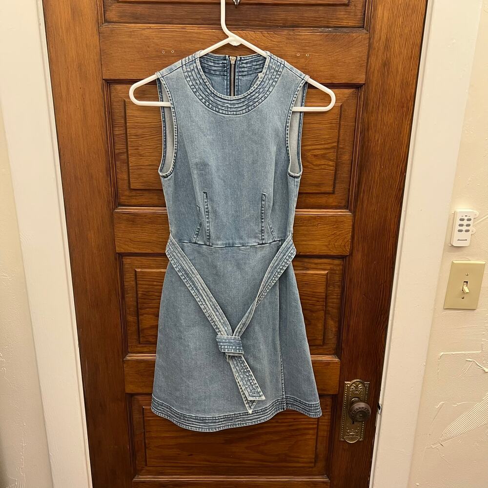 Lover Denim Mini Dress Women's Mid Tie Above Knee Size 2 US Blue Zipper Back